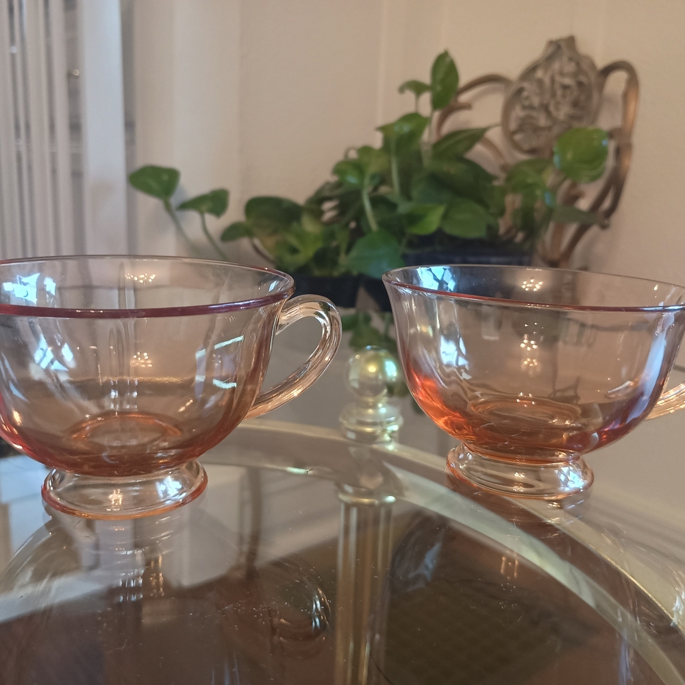 Vintage Iridescent Peach Glass Tea Cups - Set of 2